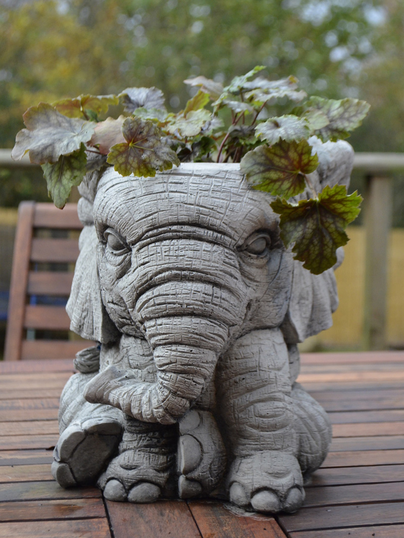 ELEPHANT POT Hand Cast Stone Garden Ornament Flower Planter Basket onefolduk eBay
