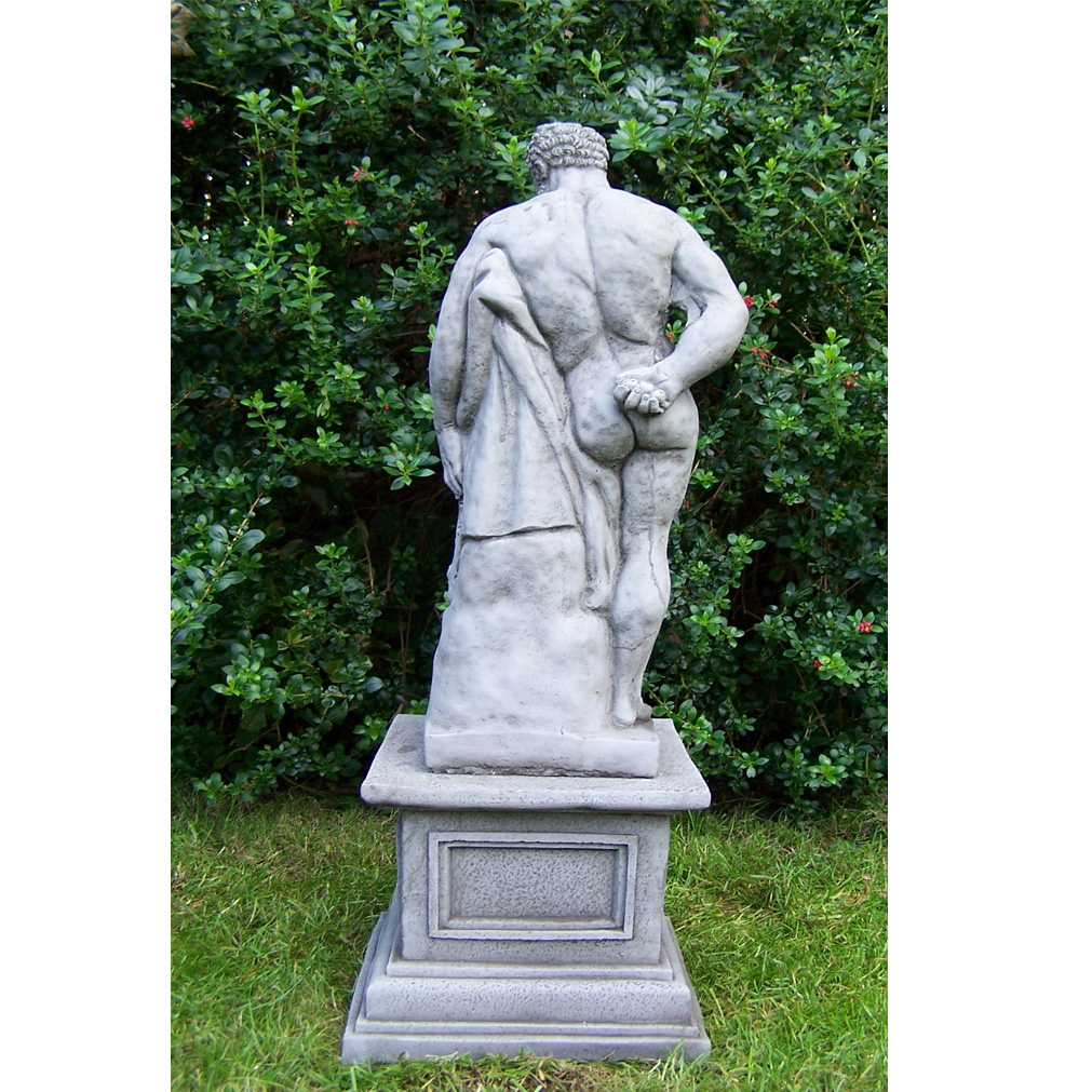LARGE ANTIQUE HERCULES and PLINTH Cast Stone Garden Ornament Statue